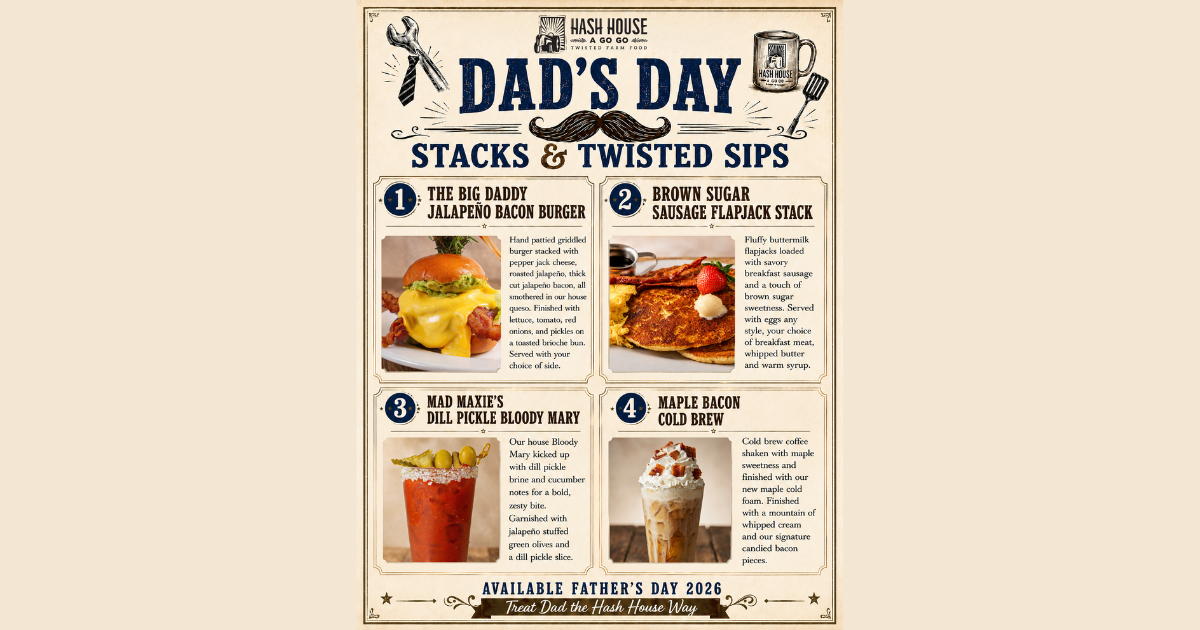 Father’s Day menu graphic for Hash House A Go Go at the Plaza in Downtown Las Vegas with brunch specials